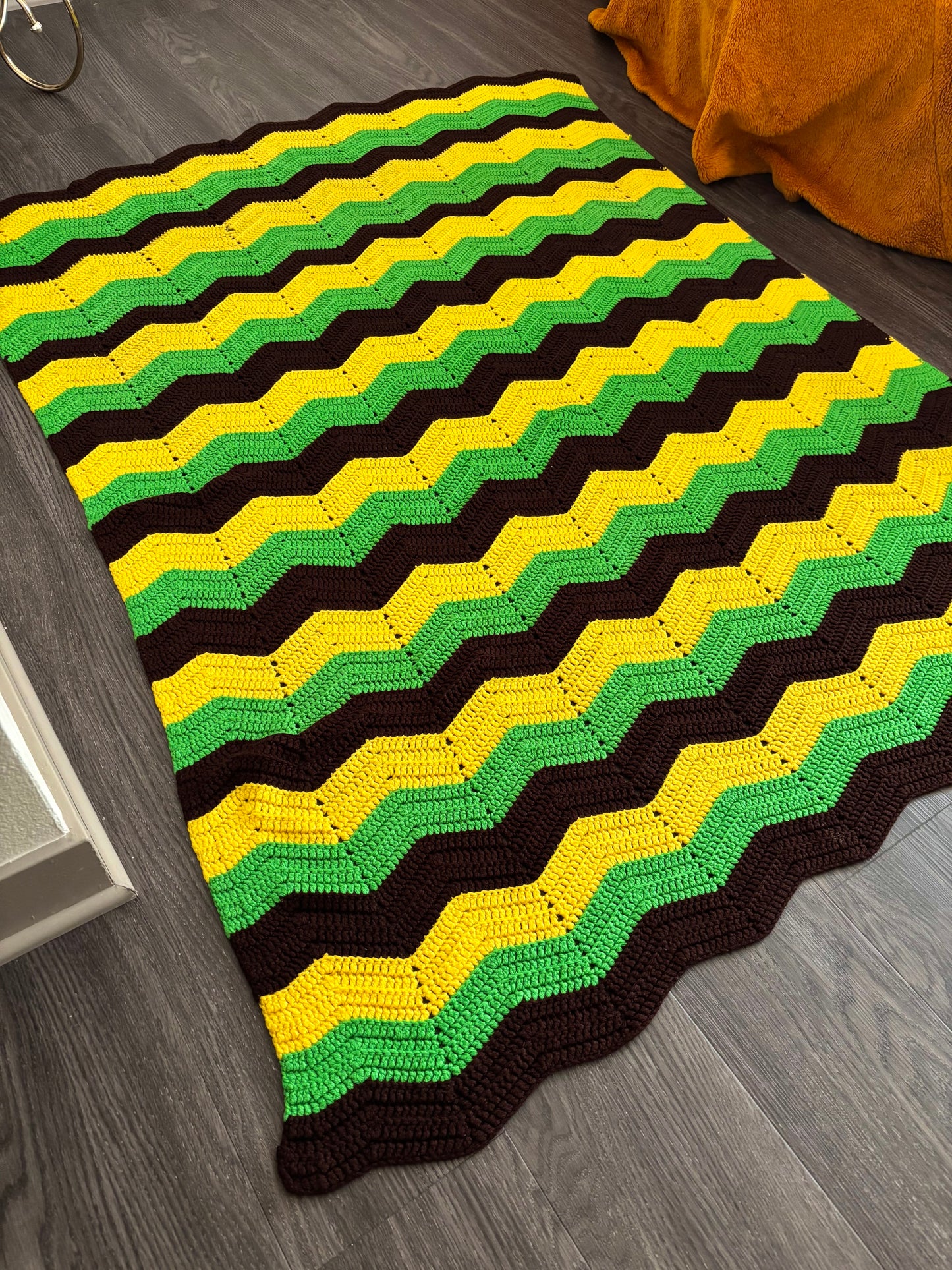 Green/Yellow/Dark Brown Blanket